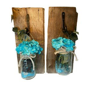 Nautical Mason Jar Lighted Wall Hanging Sconce Set Handmade